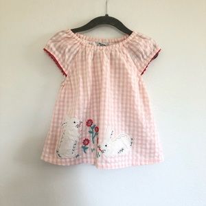 Mini Boden Bunny Rabbit Embroidered Gingham Top
